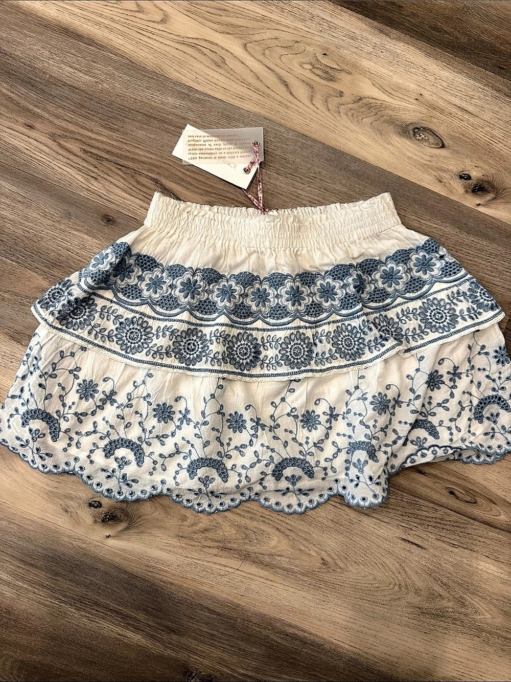 LoveShackFancy Charming Love Skirt Floral Skirt in Cream & Blue Girls Size P NWT